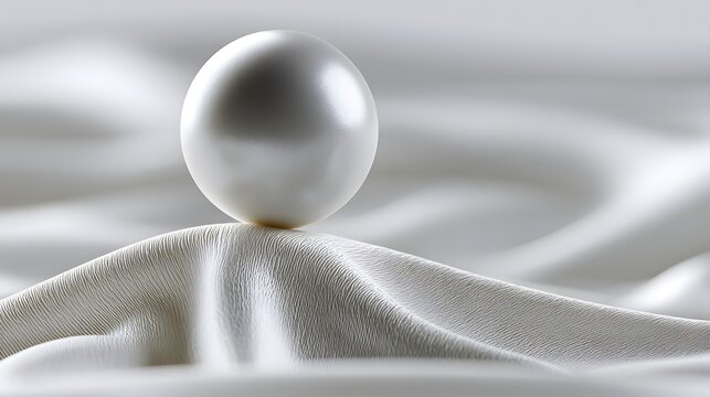 Single luminous pearl rests on smooth white silk fabric