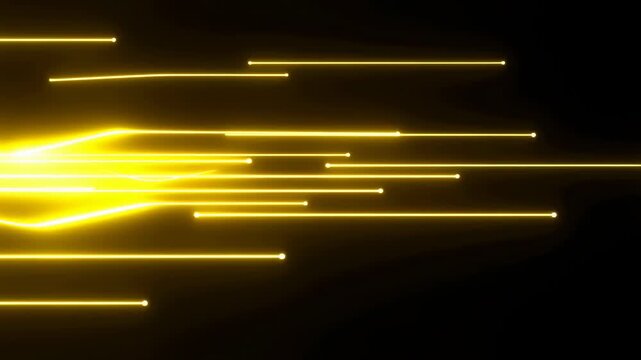 Yellow glowing horizontal lines slide smoothly across a black background with a soft light diffusion effect. Layered yellow and black tones enhance movement and depth.