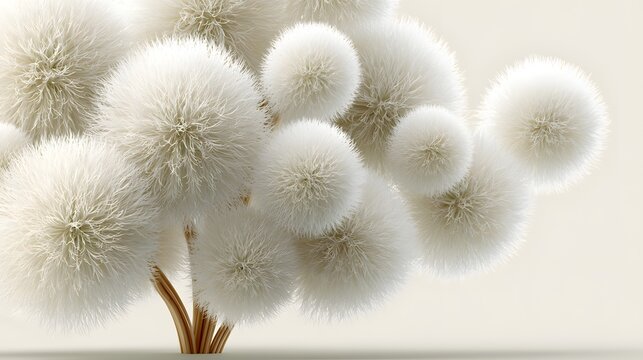 Soft white dandelion seed heads form a gentle cluster