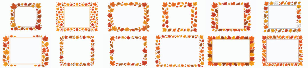 Fototapeta premium Autumn themed vector frame. Vektor, ilustration, minimalist, flat