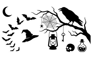 Fototapeta premium Halloween set vector sillhouette halloween set sillhouette vector