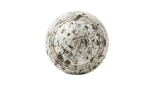 Weathered white bocce ball with scratches isolated on transparent background