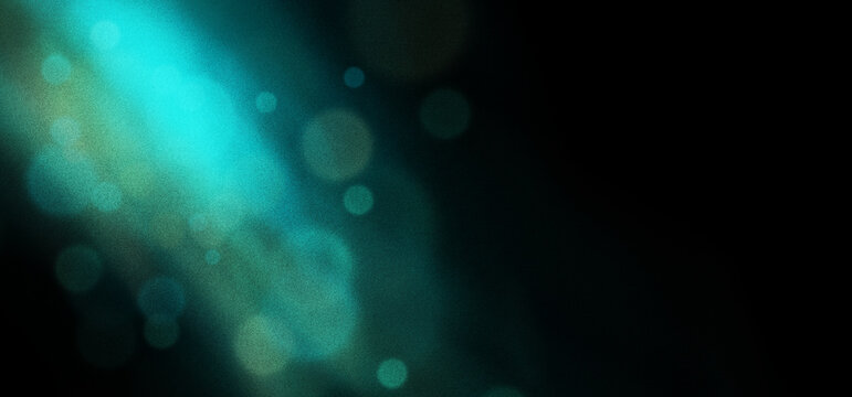Abstract Teal Light Leak Background with Bokeh Lens Flare, Cinematic Film Grain Noise and Retro Glowing Overlay Effect