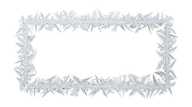 Rectangular frame of natural frost ice crystals isolated on transparent background