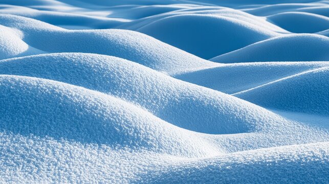 Blue snowdrifts with soft shadows in winter sunlight