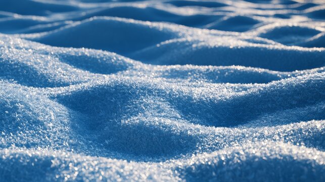 Sparkling blue snow surface with gentle drifts