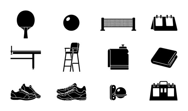 Table Tennis Equipment Icons, Ping Pong Sport Gear Set, Vector Graphics for Sports Websites and Apps
