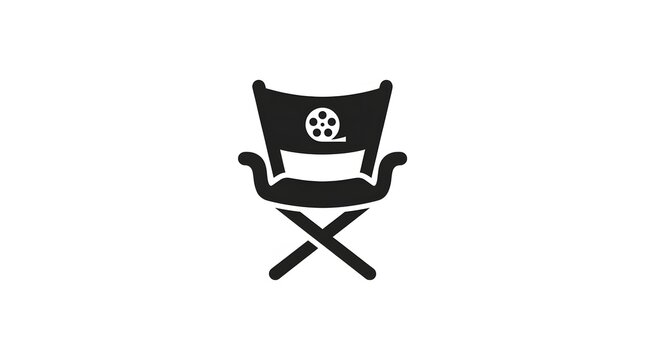 Director's Chair Icon with Film Reel Symbol for Cinema and Movie Production Design