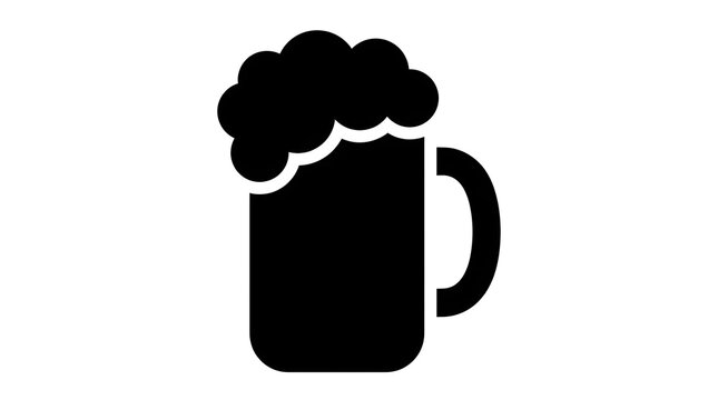 A simple black and white illustration of a mug filled with frothy beer, perfect for menus or advertising