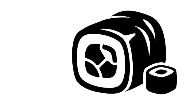 Japanese sushi maki roll black vector icon representing Asian cuisine seafood and restaurant menu graphic symbol