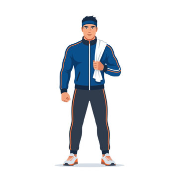 Sporty Man In Tracksuit Ready For Workout And Fitness Training