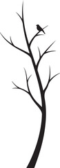 Fototapeta premium Dead Tree Silhouette with Black Bird Spooky Halloween Bare Branches Vector