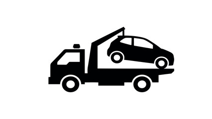 Fototapeta premium Tow Truck Silhouette Icon Vehicle Recovery Illustration Minimalist Roadside Assistance Graphic Automotive Transport Design Cargo Hauling Symbol Durable Utility Branding Heavy Duty Rescue Equipment Con