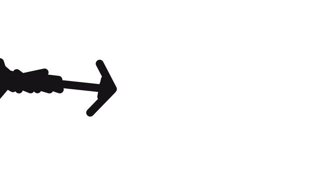 A large arrow with a base sticks out from the edge and turns up and down slightly.