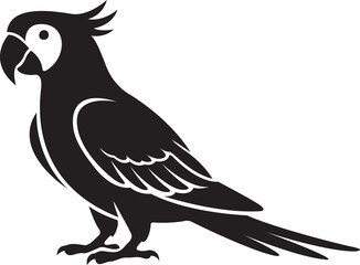 Fototapeta premium Minimalist Black Silhouette of a Tropical Parrot Isolated on a White Background for Modern Graphic Design Projects