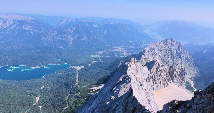 View from Zugspitze summit over Eibsee and Bavarian Alps