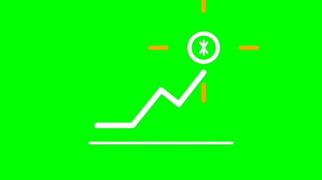 Stellar crypto token growth chart animation displayed as white lines on vibrant green screen