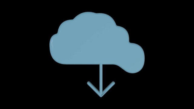 3D Cloud Download Icon Animation with Downward Arrow, Cloud Storage and File Transfer Motion Graphic on Black Background