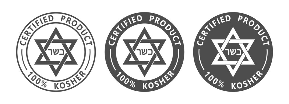 Kosher product badges set. Certified kosher product graphic signs isolated on white background. Vector illustration