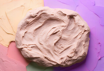 Fototapeta premium Pastel color background with textured clay or dough, creative art and craft concept, top view flat lay