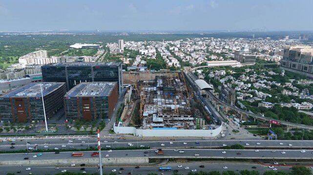 Aerial View of DLF Cyber City and Rapid Metro Gurugram