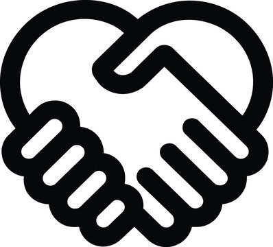 Minimalist heart shaped handshake icon representing unity partnership cooperation trust and friendly business agreement connections symbol with handshake forming symmetrical