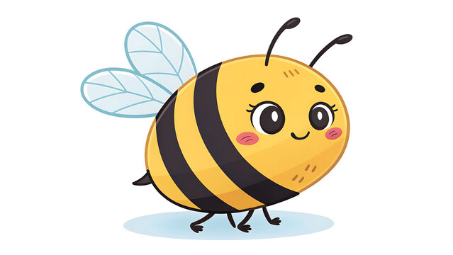 Cute friendly cartoon honey bee character with a happy smiling face on white background