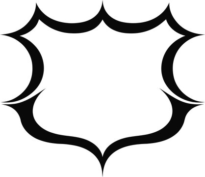 Minimalist black shield emblem crest vector graphic design element with symmetrical sharp pointed edges silhouette with symmetrical curves