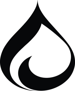 Minimalist black and white stylized water drop icon symbol for creative branding with decorative internal curved, contrast black graphic, bold high contrast
