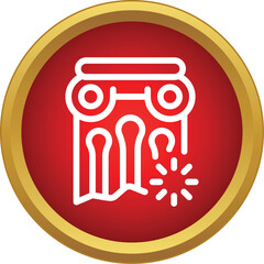 Fototapeta premium White outline of a damaged classical column inside a red circle with gold ring