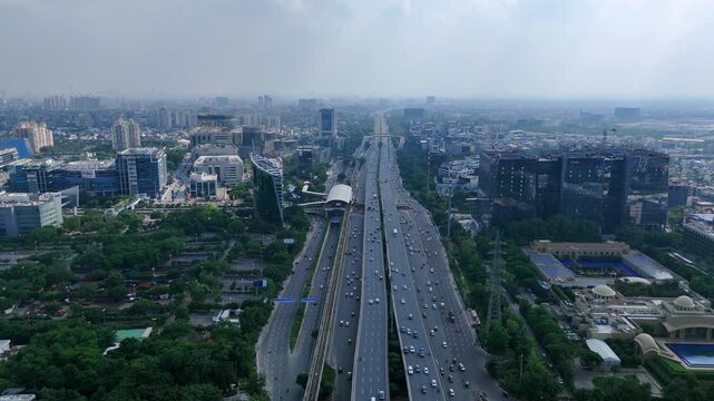 Aerial View of DLF Cyber City and Rapid Metro Gurugram