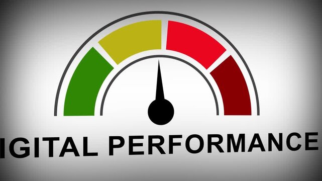 Digital performance gauge meter accelerating and measuring success growth analytics kpi metrics score speedometer indicator business optimization strategy visual animation