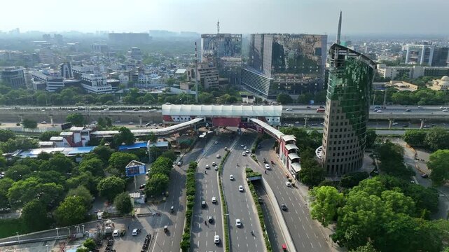 Aerial View of DLF Cyber City and Rapid Metro Gurugram