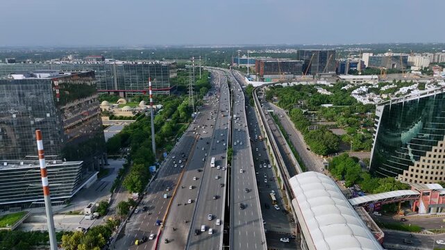 Aerial View of DLF Cyber City and Rapid Metro Gurugram