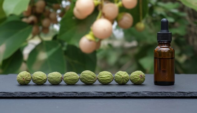 Linear Shleshmataka Fruits on Slate Tier with Dropper Bottle