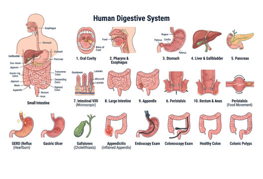 Anatomy of the human digestive system detailed vector illustration