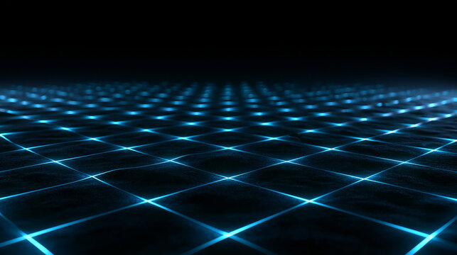 Futuristic Blue Glowing Cyber Grid Floor Digital Technology Background