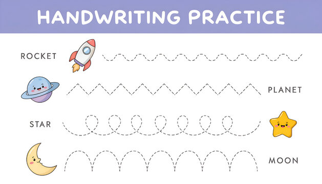Handwriting Practice Worksheet for Kids Tracing Lines Space Elements Vector Illustration