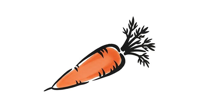 Hand drawn carrot drawing with ink outlines on white background