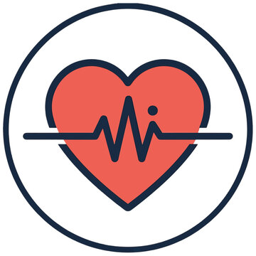 HEARTBEAT ICON SYMBOLIZING CARDIOLOGY HEALTH WITH ECG PULSE LINE INSIDE RED HEART SHAPE FOR MEDICAL WELLNESS APP INTERFACE AND FITNESS MONITORING