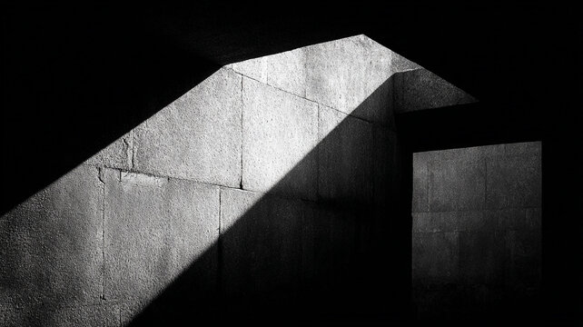 shadow connecting two separate structures, black and white photography