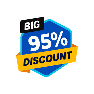 Big ninety five percent discount sale badge with blue and orange colors isolated on transparent background