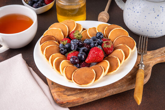 Valentine day cute breakfast pancakes simple made in form of heart