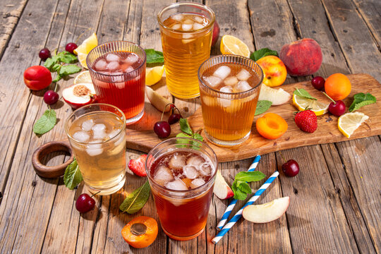 Summer refreshing drink, non alcohol tea based cocktails, iced tea varieties