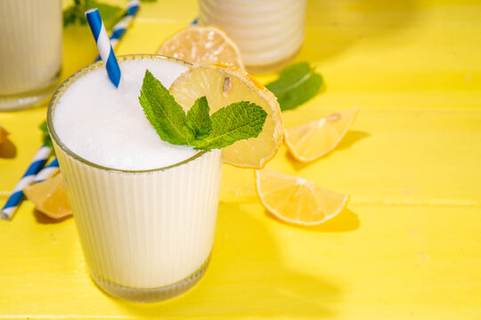 Whipped lemonade or mojito cocktail, lemonade milkshake