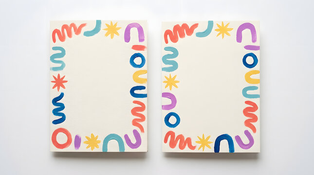 Vertical abstract painted stationery borders with colorful playful