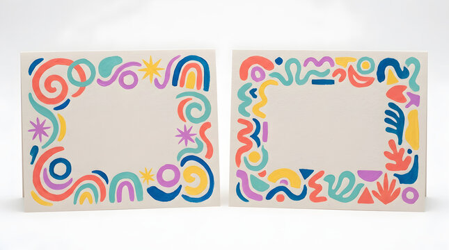 Abstract colorful painted borders with playful shapes on textured