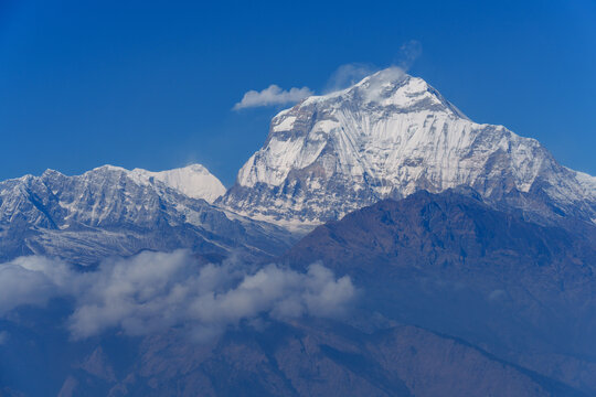 Dhaulagiri, an 8000-meter Himalayan peak seen from Ghorepani on the Poon Hill Trek in Nepal