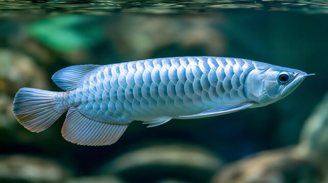 Silver arowana fish swimming underwater in aquarium