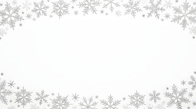 Winter snowflake border frame design on white background with template